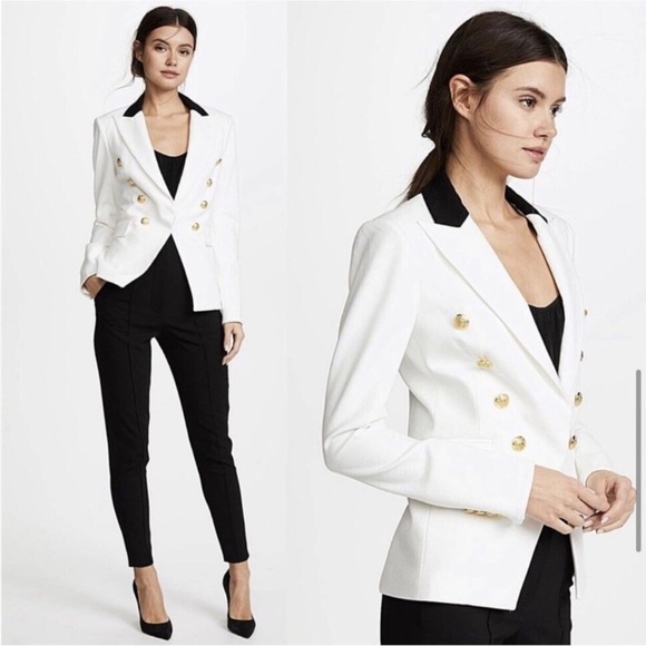Veronica Beard White Jack Riding Jacket Dickey Gold Button Blazer Size 6 - Picture 2 of 16
